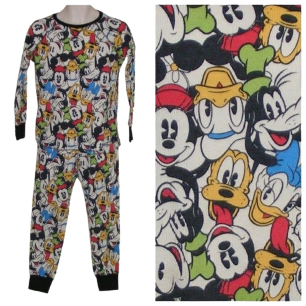 DISNEY Thermals, M, 2pc Top/Bottom, Faces all over, Multicolor